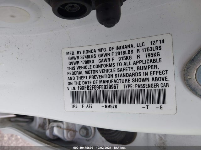 Honda Civic Lx 2015 19XFB2F59FE029967 Image 9