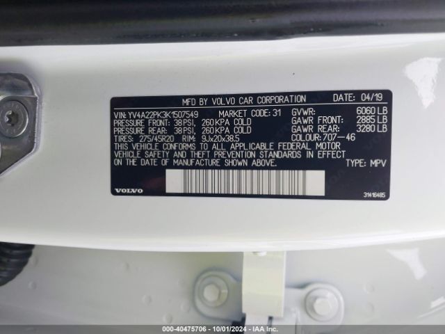 YV4A22PK3K1507549 Volvo Xc90 T6 Momentum