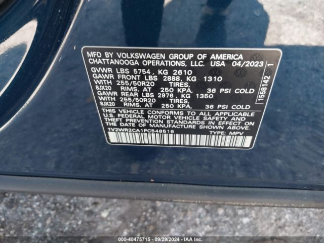 1V2WR2CA1PC548516 Volkswagen Atlas 3.6l V6 Se W/technology