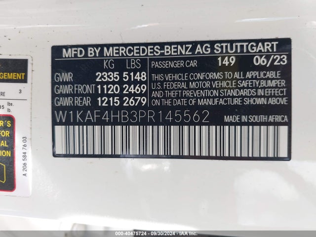 W1KAF4HB3PR145562 Mercedes-Benz C 300 4matic