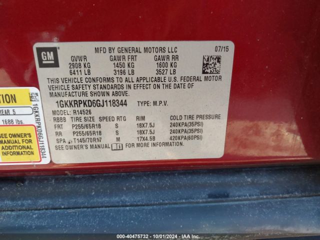 1GKKRPKD6GJ118344 GMC Acadia Sle-2