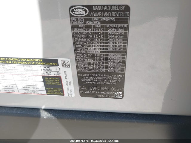SAL1L9FU6PA109571 Land Rover Range Rover Sport Se Dynamic