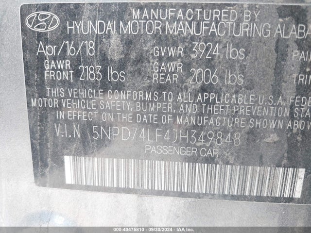 Hyundai ELANTRA SE 2018 5NPD74LF4JH349848 Image 9