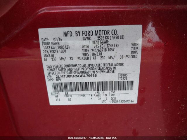 2LMTJ8KR5GBL79686 Lincoln Mkx Select
