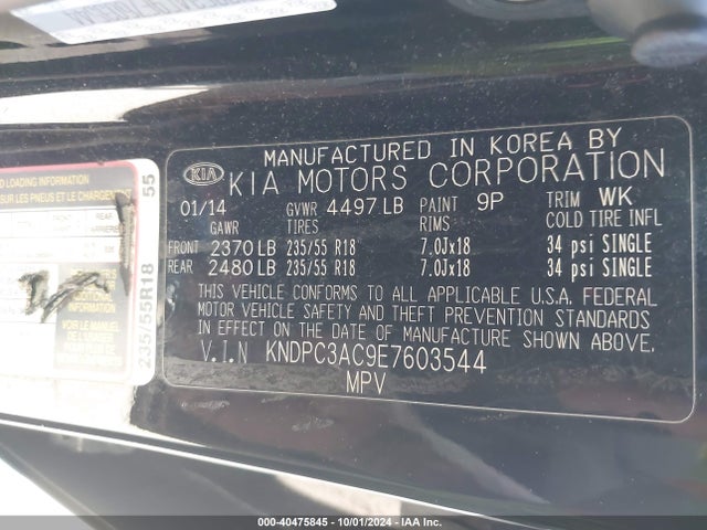 KIA Sportage Ex 2014 KNDPC3AC9E7603544 Image 9