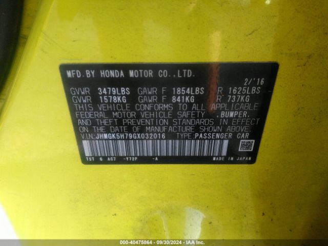 JHMGK5H79GX032016 Honda FIT EX