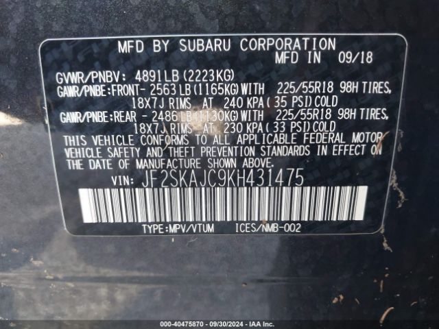 JF2SKAJC9KH431475 Subaru Forester Sport