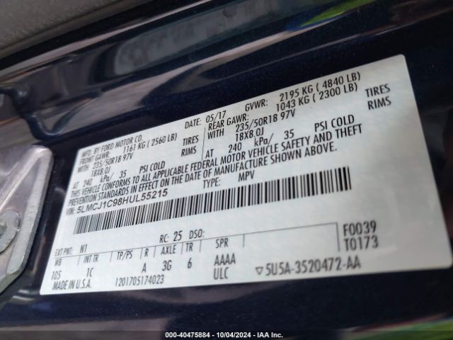5LMCJ1C98HUL55215 Lincoln Mkc Premiere