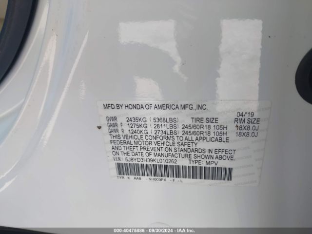 5J8YD3H39KL010262 Acura Mdx Standard