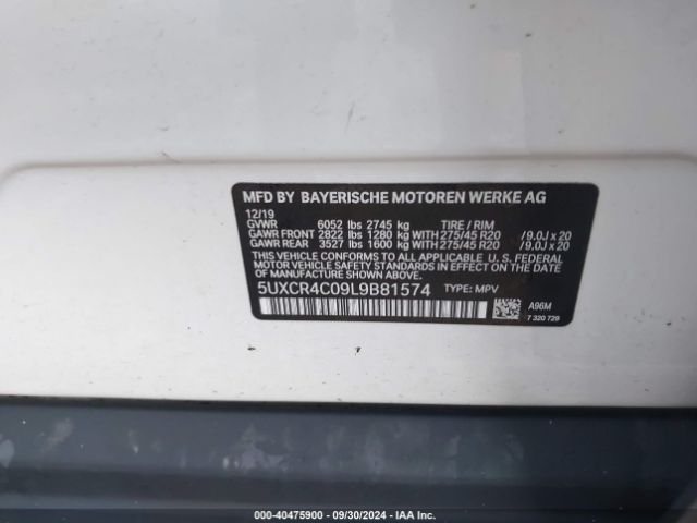 5UXCR4C09L9B81574 BMW X5 Sdrive40i