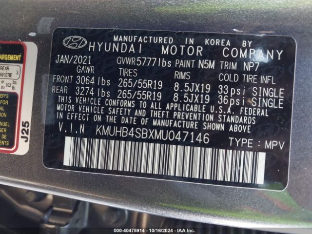 KMUHB4SBXMU047146 Genesis Gv80 2.5t Rwd