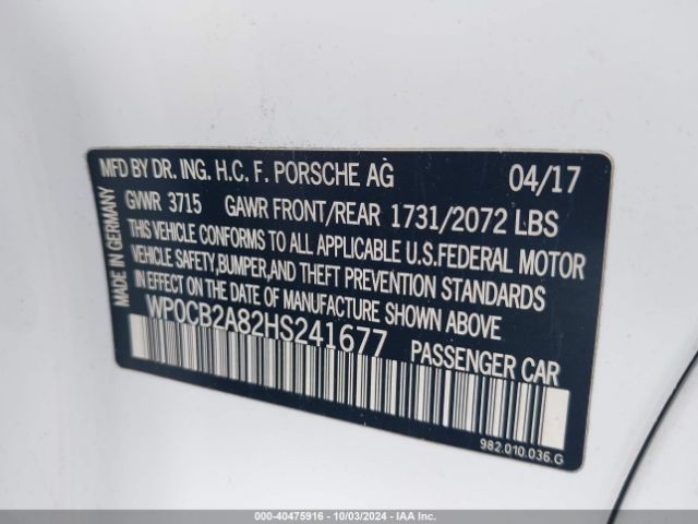 WP0CB2A82HS241677 Porsche 718 Boxster S