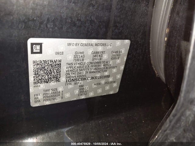 Chevrolet Tahoe Lt 2019 1GNSCBKC3KR161998 Image 9