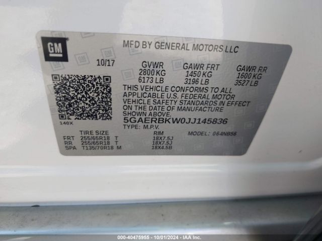 5GAERBKW0JJ145836 Buick Enclave Essence