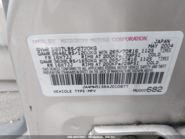2004 MITSUBISHI MONTERO JA4MW51S64J010877 Photo 8
