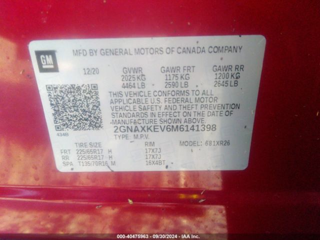 2GNAXKEV6M6141398 Chevrolet Equinox Fwd Lt