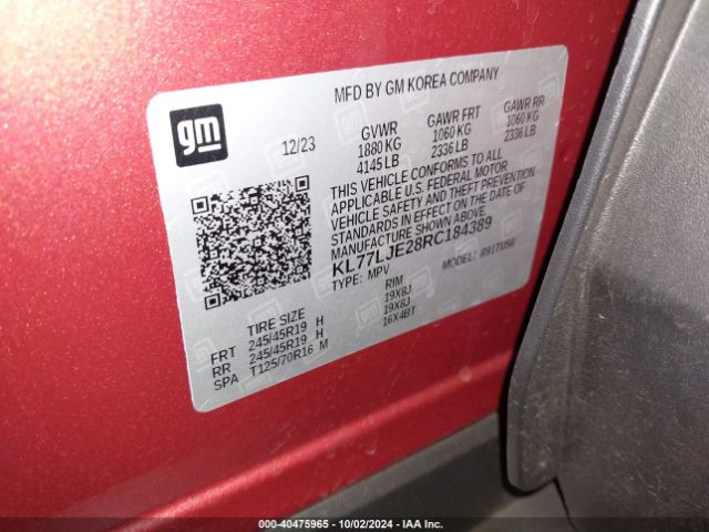 KL77LJE28RC184389 Chevrolet Trax Fwd 2rs