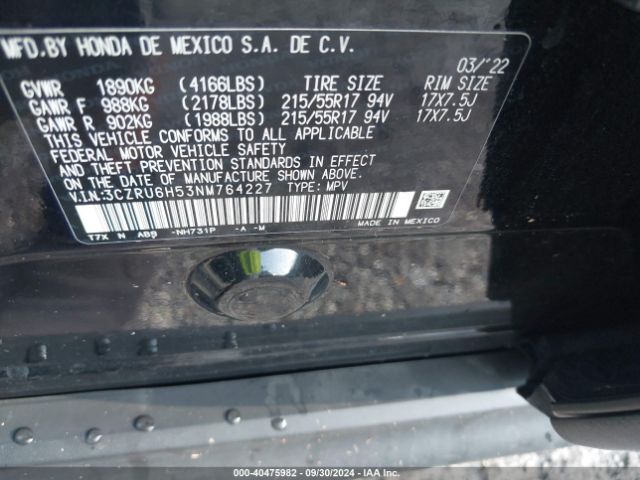 3CZRU6H53NM764227 Honda Hr-v Awd Ex