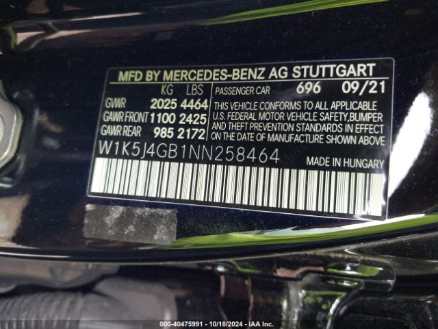 W1K5J4GB1NN258464 Mercedes-Benz Cla 250 Coupe