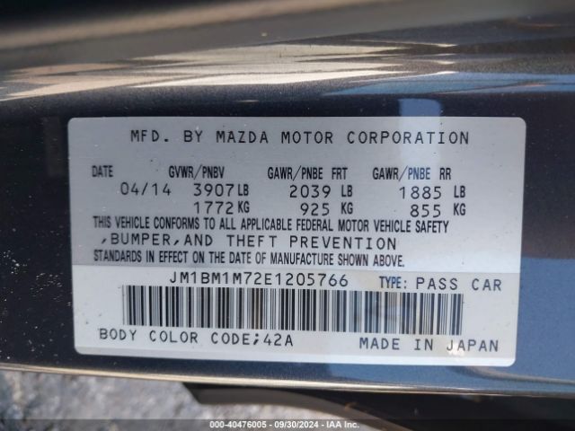JM1BM1M72E1205766 Mazda Mazda3 I Grand Touring