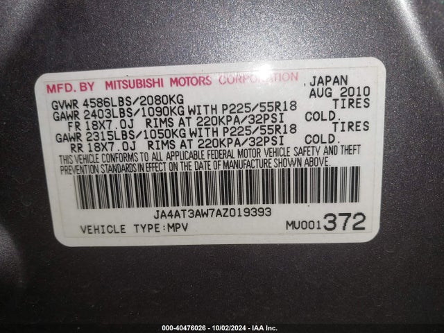 2010 MITSUBISHI OUTLANDER JA4AT3AW7AZ019393 Photo 8