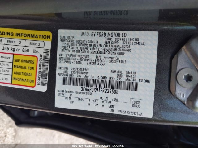 3FA6P0K91FR239508 Ford Fusion Titanium