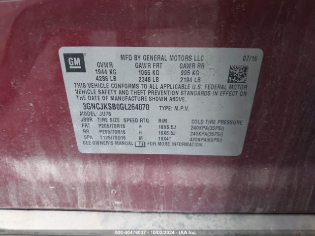3GNCJKSB0GL264070 Chevrolet Trax 1ls