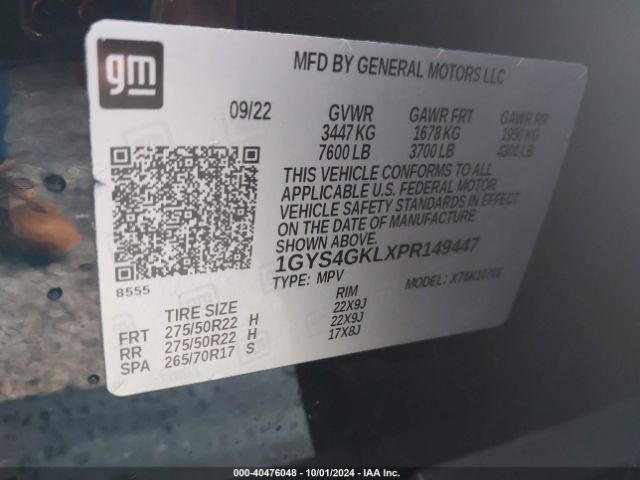 1GYS4GKLXPR149447 Cadillac Escalade 4wd Sport Platinum