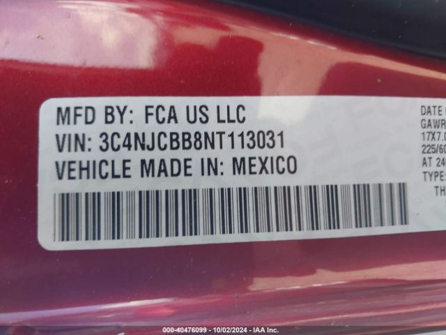 3C4NJCBB8NT113031 Jeep Compass Latitude Fwd