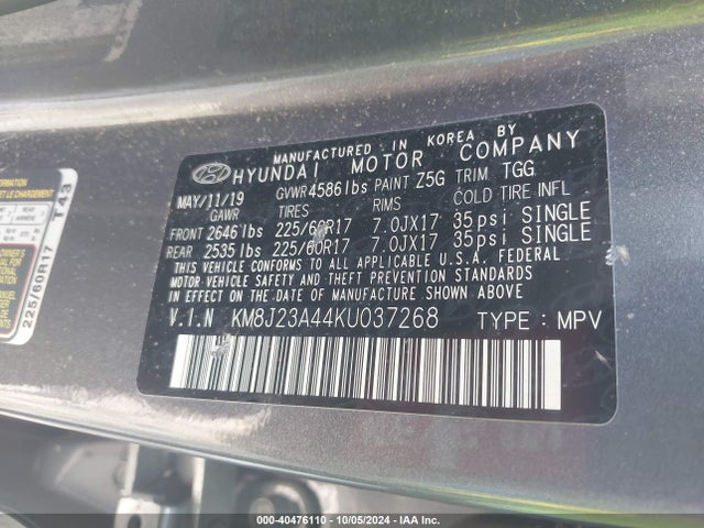 Hyundai TUCSON SE 2019 KM8J23A44KU037268 Image 9