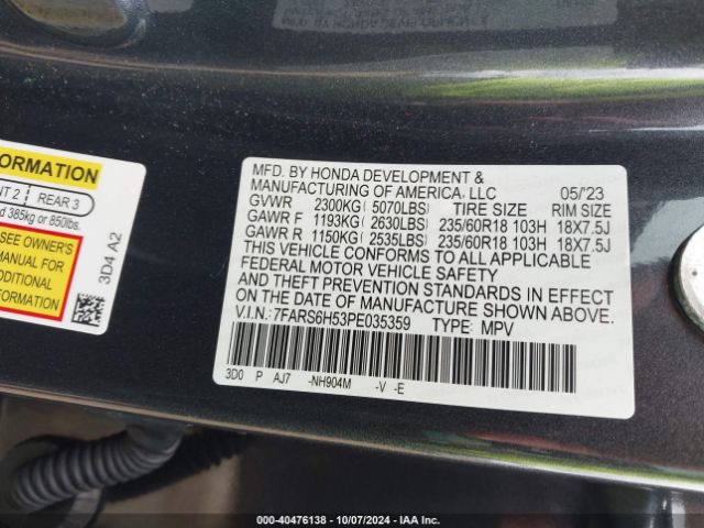 7FARS6H53PE035359 Honda Cr-v Hybrid Sport