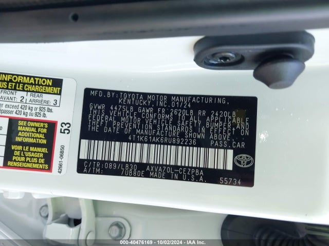 Toyota CAMRY XSE 2024 4T1K61AK6RU892236 Image 9