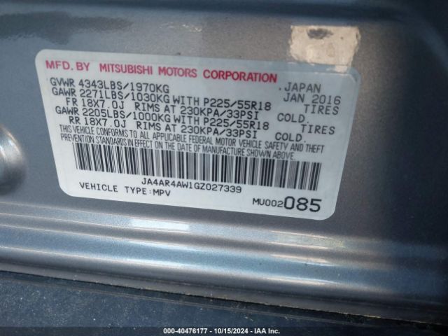 JA4AR4AW1GZ027339 Mitsubishi Outlander Sport 2.4 Gt