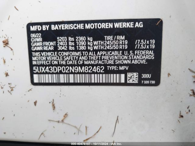 5UX43DP02N9M82462 BMW X3 Sdrive30i