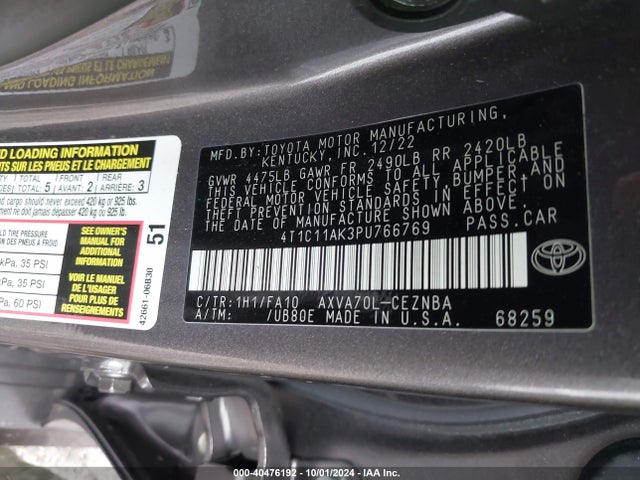 Toyota CAMRY LE 2023 4T1C11AK3PU766769 Image 9