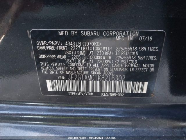 JF2GTAMC1K8216302 Subaru Crosstrek 2.0i Limited