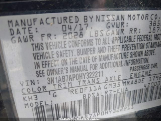 3N1AB7AP0HY322211 Nissan SENTRA SR