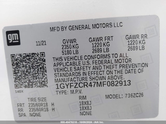 1GYFZCR47MF082913 Cadillac Xt4 Fwd Premium Luxury