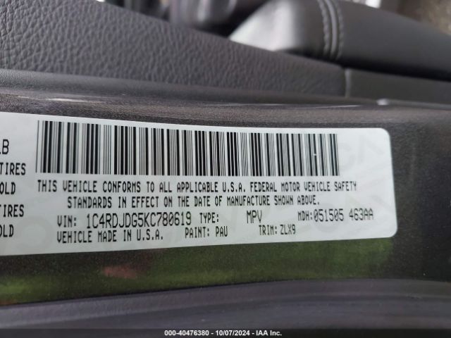 1C4RDJDG5KC780619 Dodge Durango Gt Plus Awd