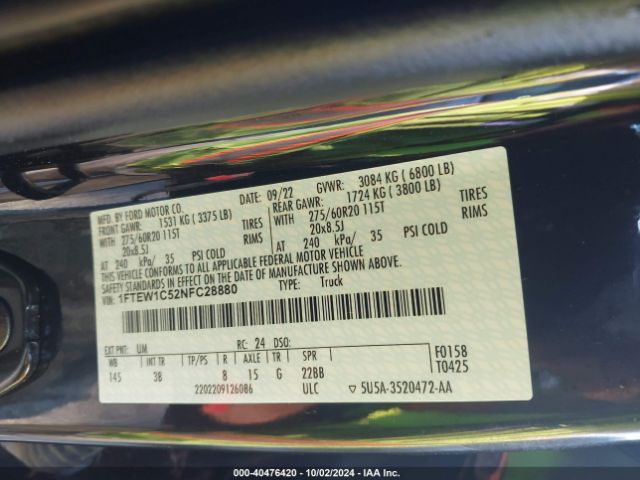 1FTEW1C52NFC28880 Ford F-150 Platinum