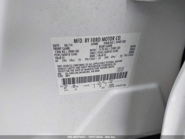 2LMDJ6JK9EBL16388 Lincoln MKX