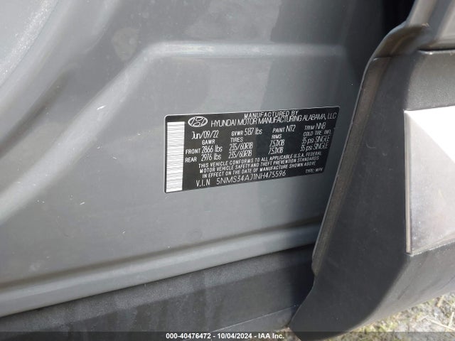 Hyundai Santa Fe Sel 2022 5NMS34AJ1NH475596 Image 9