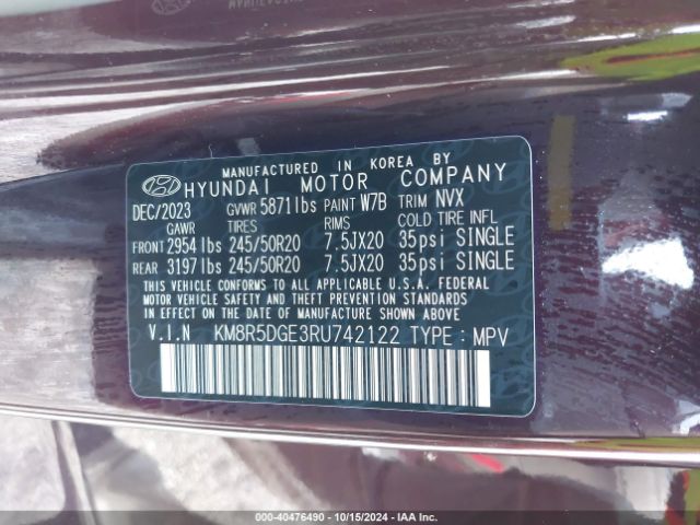 KM8R5DGE3RU742122 Hyundai Palisade Limited