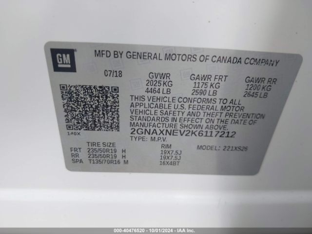 2019 CHEVROLET EQUINOX 2GNAXNEV2K6117212 Photo 8