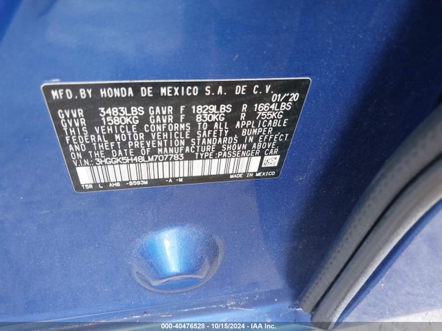 Honda FIT LX 2020 3HGGK5H48LM707783 Image 9