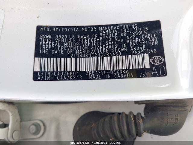 Toyota COROLLA LE 2017 2T1BURHE2HC781459 Image 9
