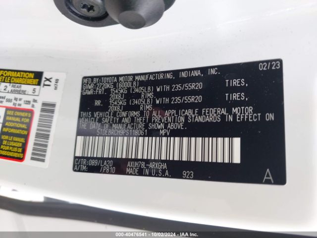 5TDEBRCH9PS118061 Toyota Highlander Hybrid Platinum