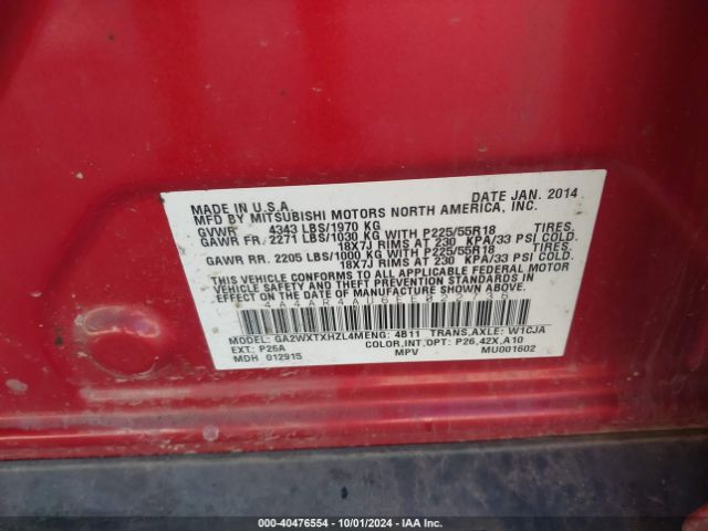 4A4AR4AU6EE022736 Mitsubishi Outlander Sport Se