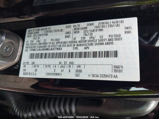 Ford Escape Titanium 2021 1FMCU9J90MUA57893 Image 9