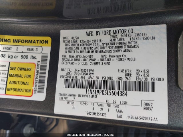 1LN6L9PK5L5604384 Lincoln Continental Standard